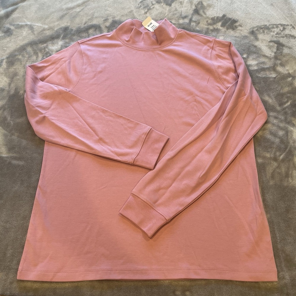 LL Bean Women's Mock Neck Long Sleeve Top Dusty Pink Stretch 100% Cotton Med Reg